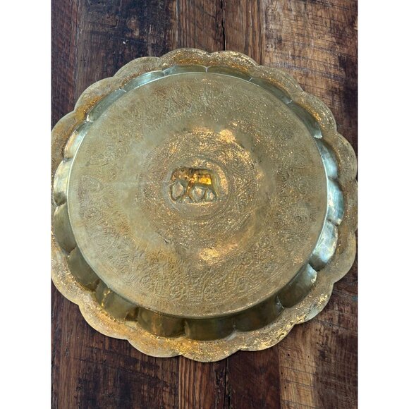 Vintage Handcrafted Indian Etched Brass Elephant & Design Plates & Ashtray Set - Picture 6 of 10